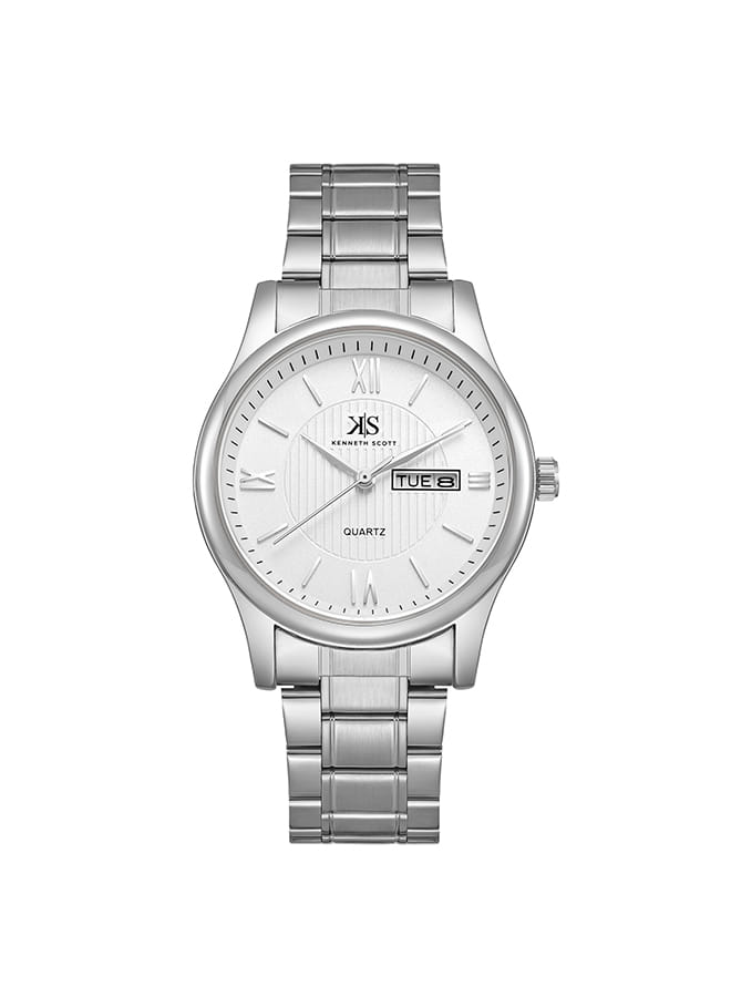Kenneth Scott Men's Analog White Dial Watch - K23029-SBSW