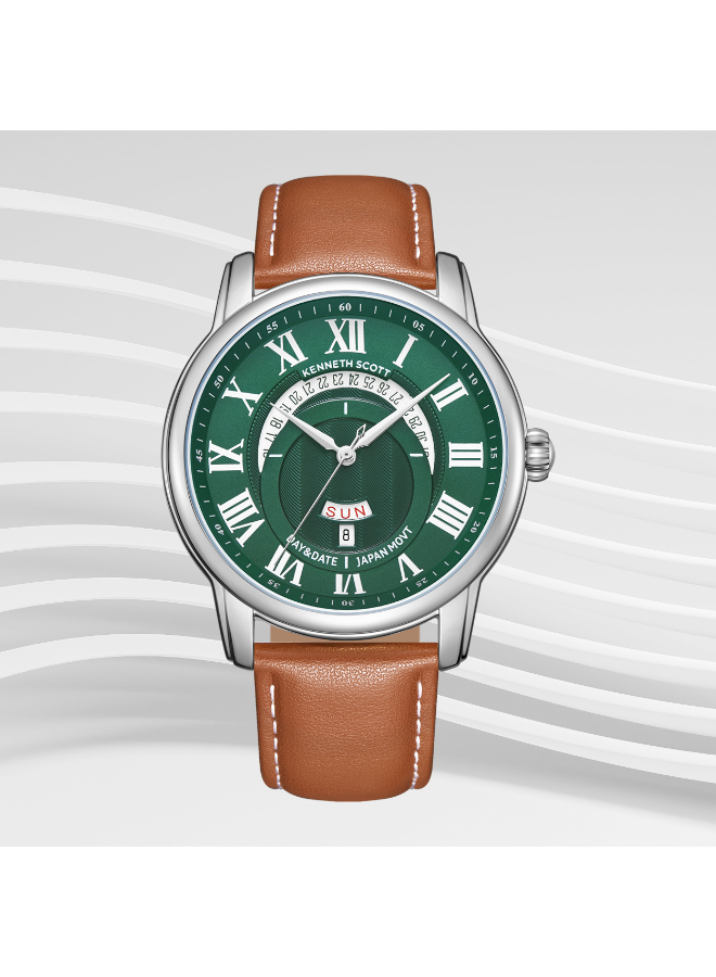 Kenneth Scott Men's Analog Green Dial Watch - K24020-SLEH