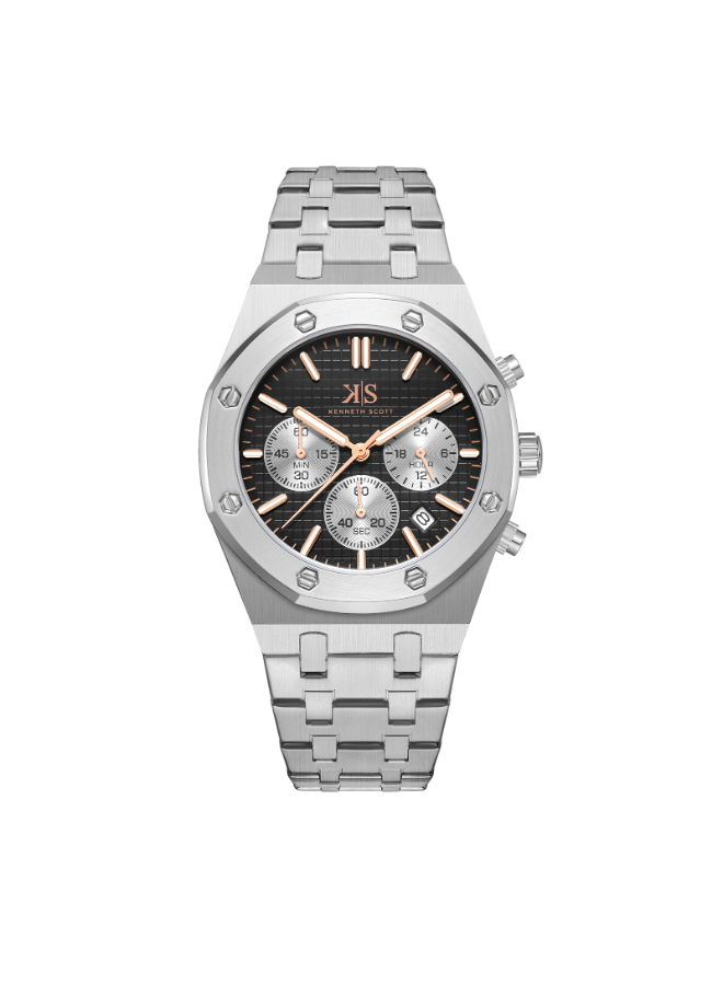 Kenneth Scott Men's Multi Function Black Dial Watch - K24112-SBSB