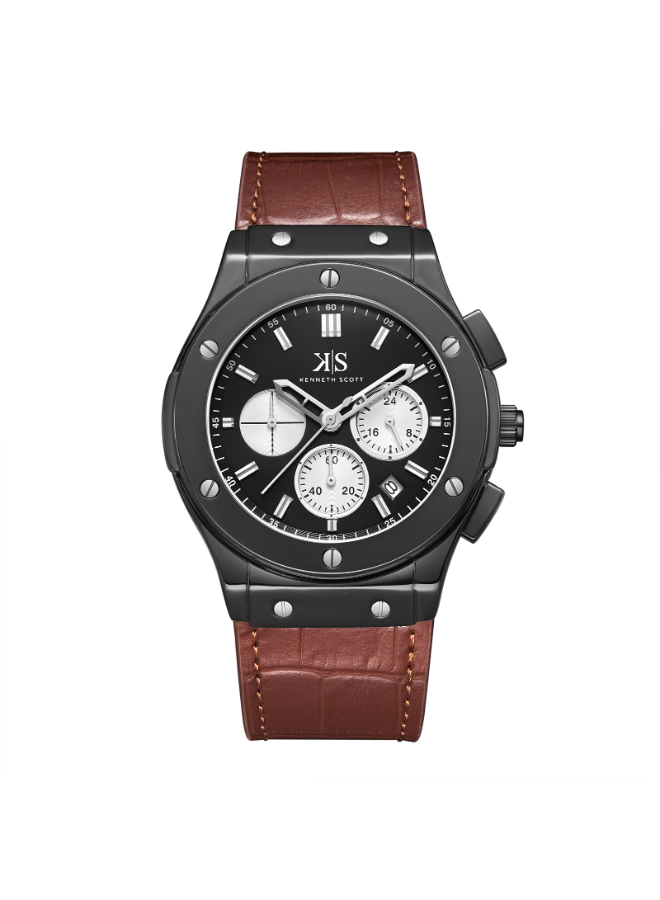 Kenneth Scott Men's Multi Function Black Dial Watch - K24115-BLDB