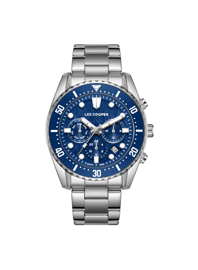 Lee Cooper Gents Multifunction  Silver/Blue Case Silver Metal Band Dark Blue Dial