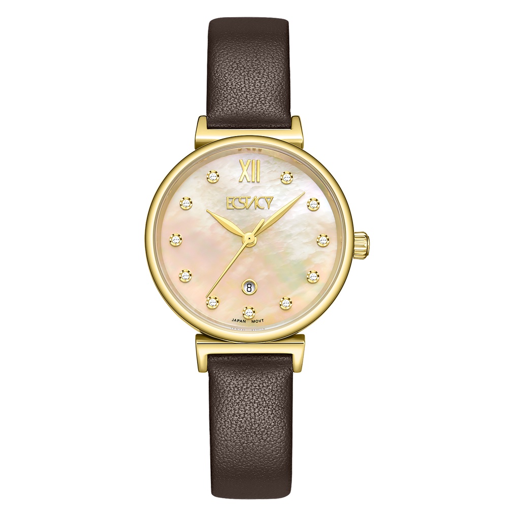ECSTACY Women GL12 Fn MOP Champagne Dial E25507-GLDMC