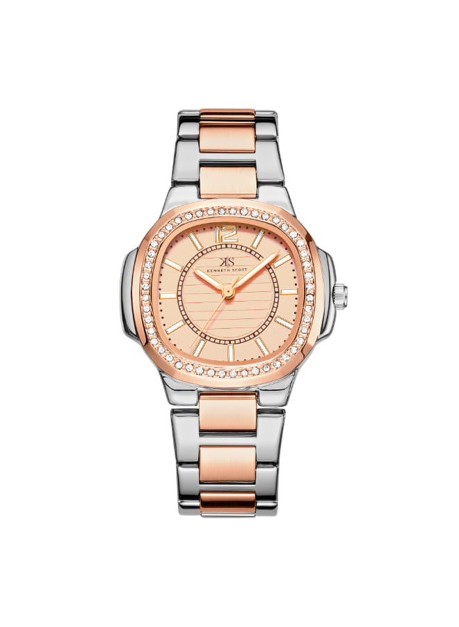 Kenneth Scott Ladies Analog TT Rose Gold Case TT Rose Gold Metal Band Rose Gold Dial