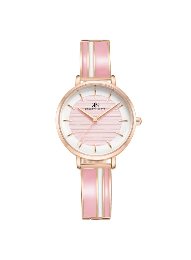 Kenneth Scott Ladies analog Rose Gold Case Pink Metal Band Pink Dial