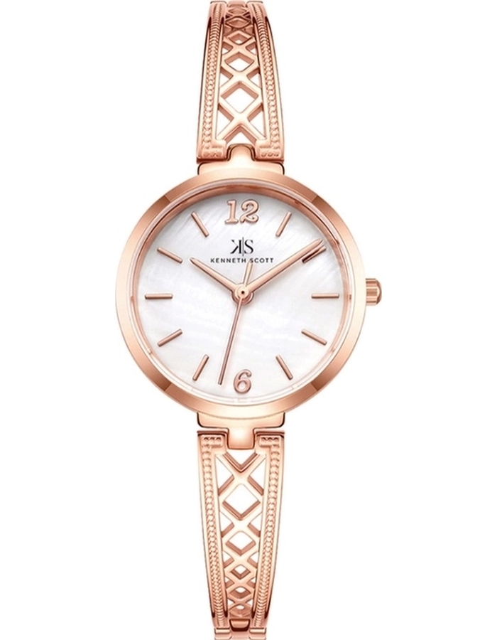 Kenneth Scott Ladies Analog Rose Gold Case TT RG/Silver Metal Band White Dial