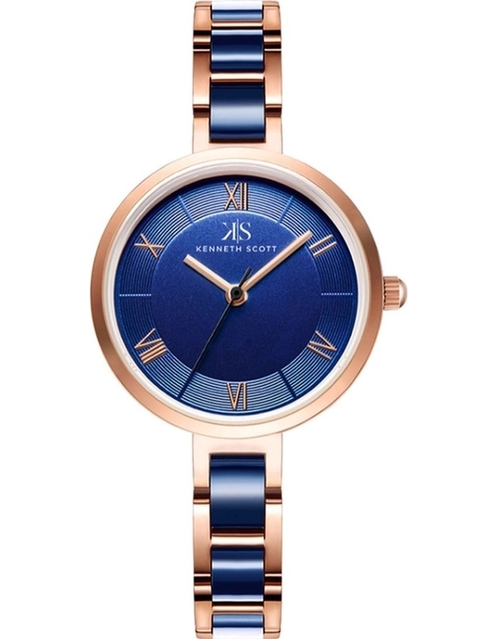 Kenneth Scott Ladies Analog TT RG/Silver Case Blue Ceramic Band Blue Dial