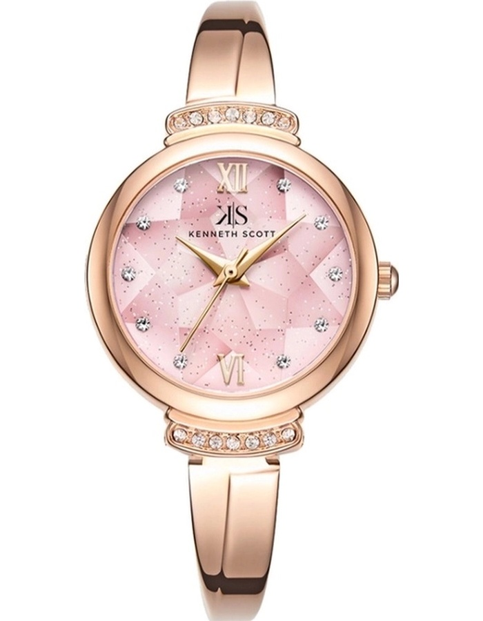 Kenneth Scott Ladies Analog Rose Gold Case TT RG/Silver Metal Band Pink Dial