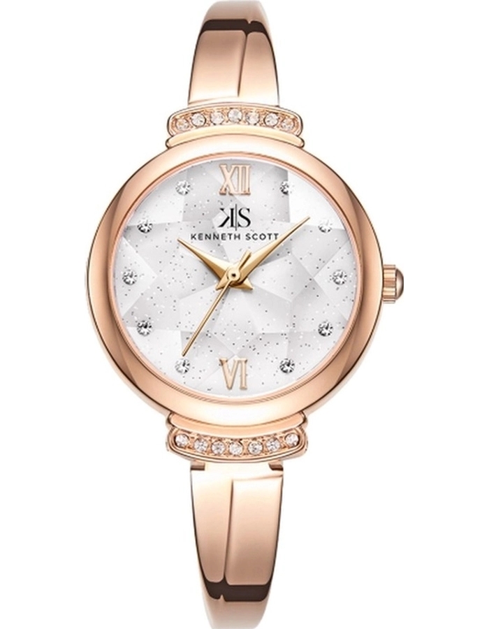 Kenneth Scott Ladies Analog Rose Gold Case TT RG/Silver Metal Band White Dial