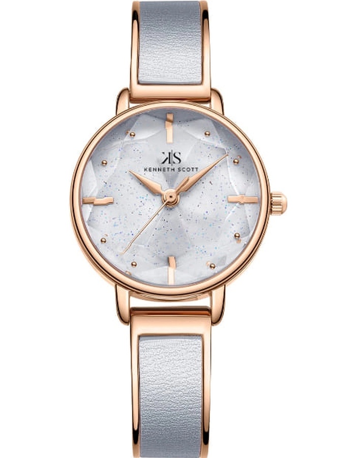 Kenneth Scott Ladies analog Rose Gold Case Gun metal Metal Band Grey Dial