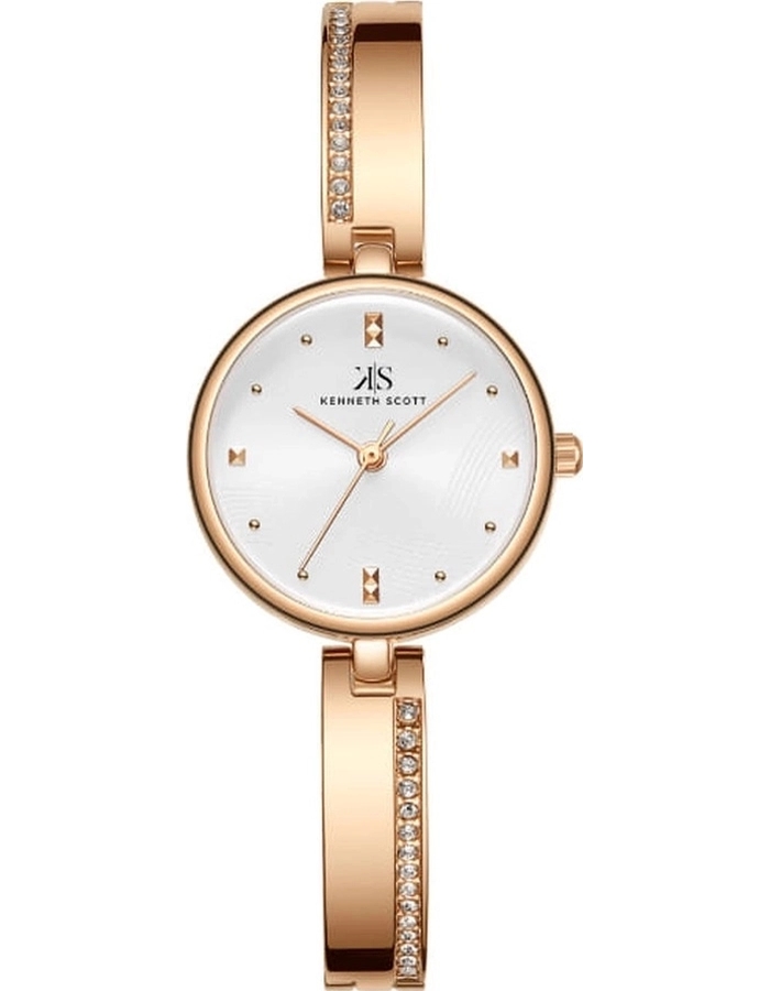 Kenneth Scott Ladies analog Rose Gold Case Rose Gold Metal Band White Dial