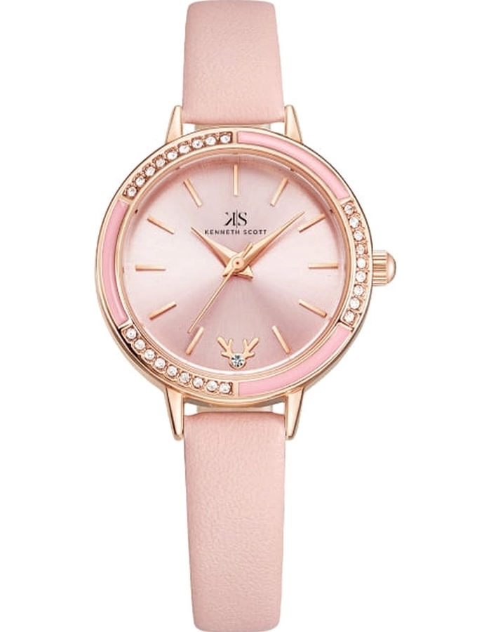Kenneth Scott Ladies analog Rose Gold Case Pink Leather Strap Pink Dial