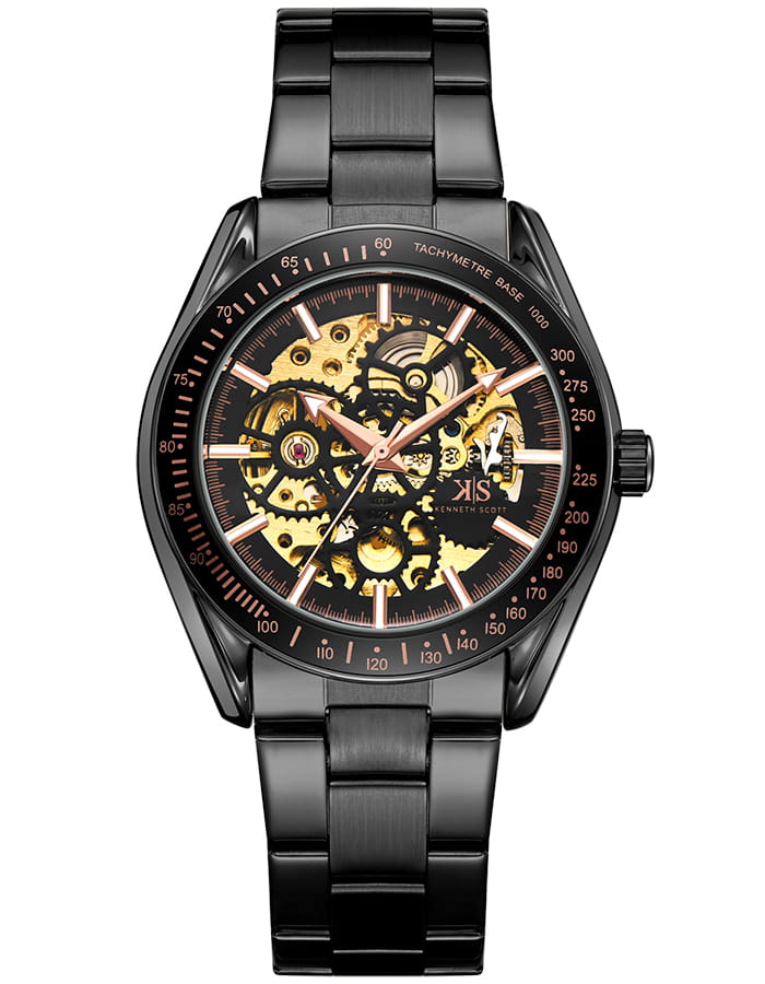Kenneth Scott Men's Mechanical Black Dial Watch - K22312-BBBB