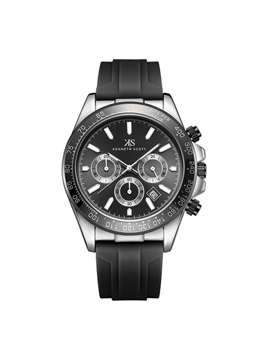[K23149-SSBB] Kenneth Scott Men's Chrono & Multi Function Black Dial Watch - K23149-SSBB