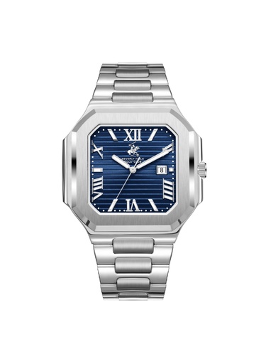 [BP3845X.390] BHPC Gents 3H DATE Fn S.S Case S.S STEEL Band BLUE 2377C Dial