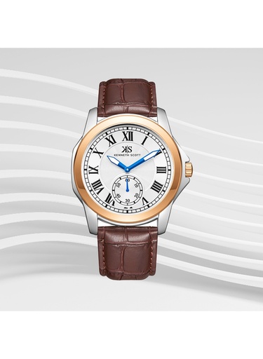 [K24018-KLDW] Kenneth Scott Men's Analog White Dial Watch - K24018-KLDW