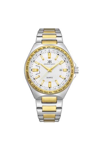 [K23027-TBTW] Kenneth scott Gents Analog TT Gold/Silver Case TT Gold/Silver Metal Band White Dial