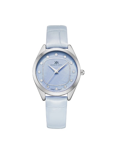 [K24508-SLLL] Kenneth Scott Ladies Analog Silver Case Silver Leather Strap Light Blue Dial
