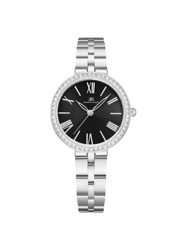 [K23502-SBSB] Kenneth Scott Ladies analog Silver Case Silver Metal Band Black Dial
