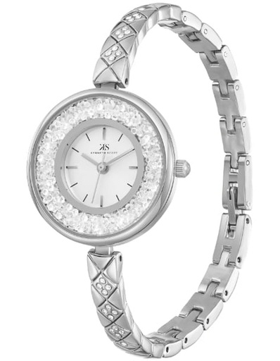 [K23515-SBSS] Kenneth Scott Ladies analog Silver Case Silver Metal Band Silver Dial