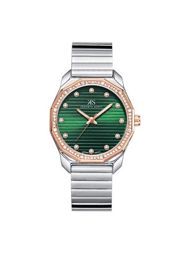 [K24505-KBKH] Kenneth Scott Ladies Analog TT Rose Gold Case TT Rose Gold Metal Band Green Dial