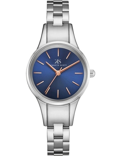 [K22517-SBSN] Kenneth Scott Ladies Analog Silver Case Silver Metal Band Blue Dial