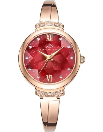 [K22522-RBKR] Kenneth Scott Ladies Analog Rose Gold Case TT RG/Silver Metal Band Red Dial