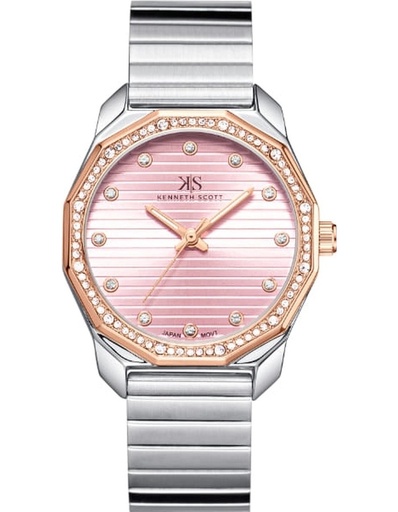 [K24505-KBKP] Kenneth Scott Ladies Analog TT Rose Gold Case TT Rose Gold Metal Band Pink Dial