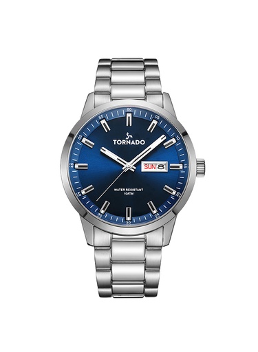 [T23001-SBSN] Tornado Gents 3H day-date Analog  Fn Silver Case Silver Bracelet Deep blue sunray dial