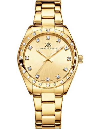 [K24509-GBGC] Kenneth Scott Women's Analog Gold Dial Watch - K24509-GBGC